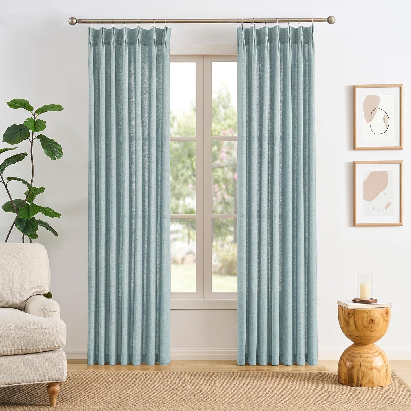 Light Blue Linen Pinch Pleat Curtains for Elegant Home Decor