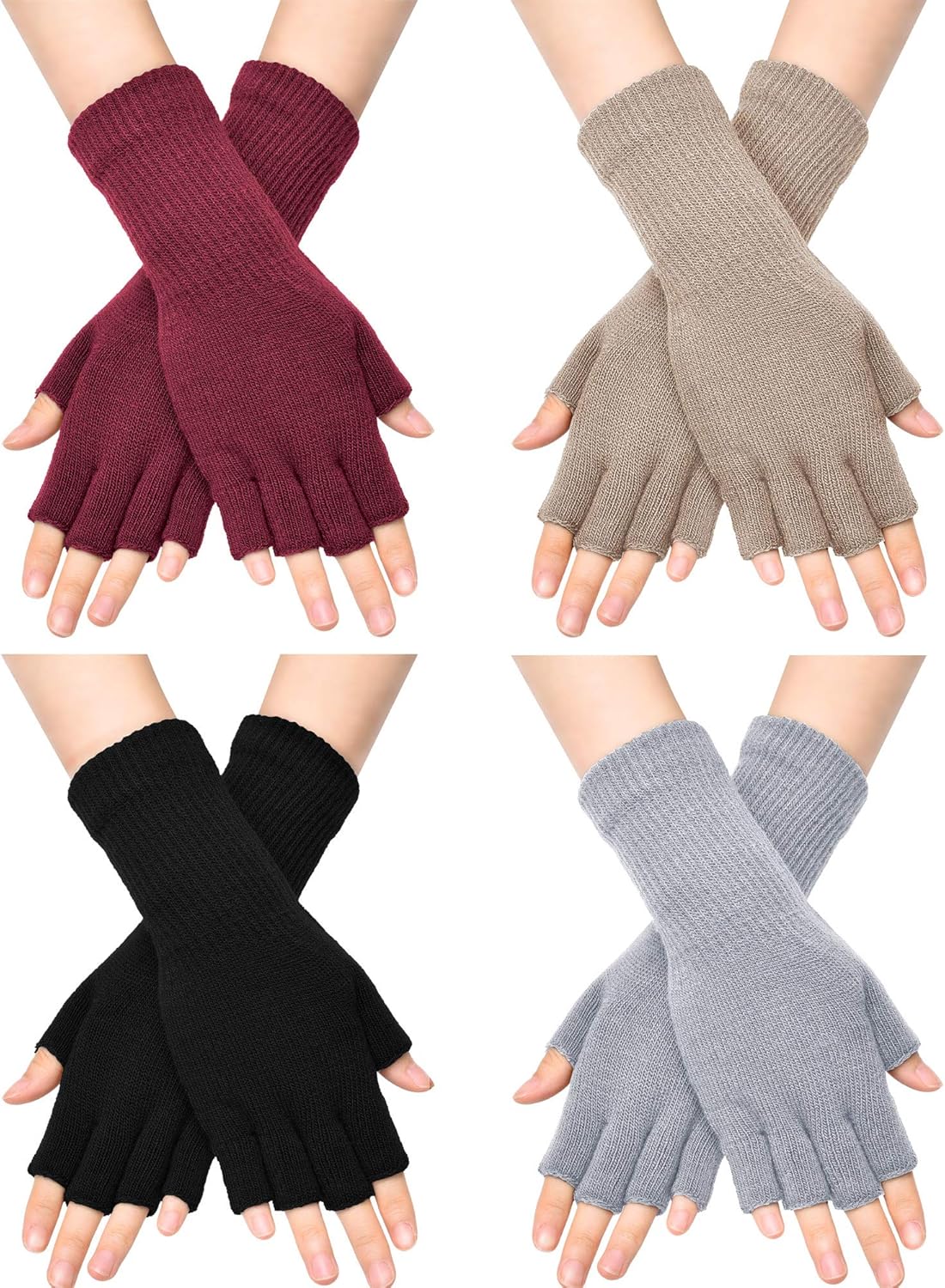 Knit Fingerless Gloves with Long Wrist Cuff by SATINIOR