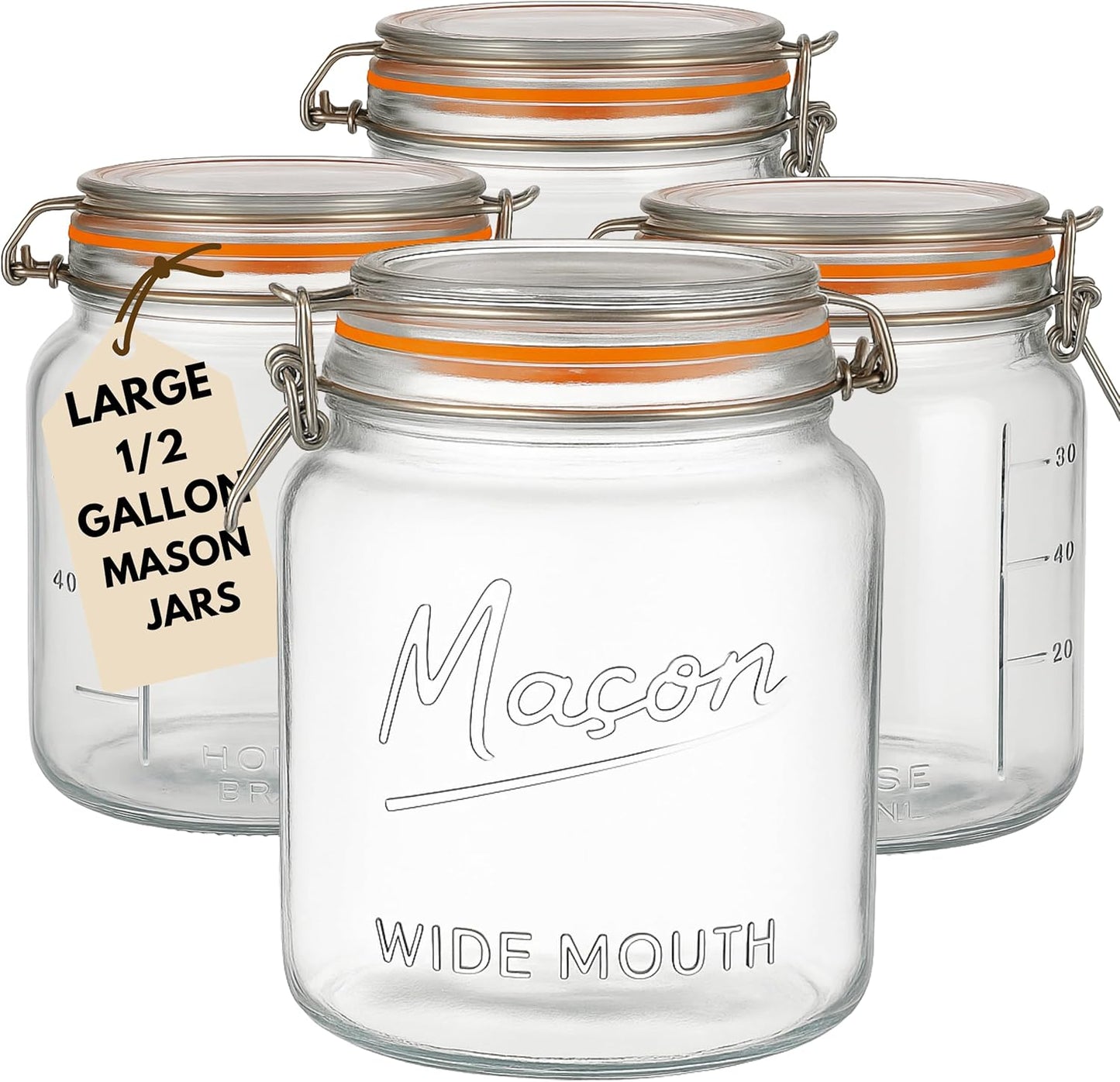 Large Glass Mason Jars with Airtight Lids for Food Storage