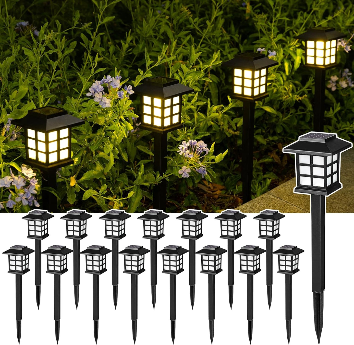 SOLPEX Solar Outdoor Lights - 16 Pack Pathway Lights for Garden