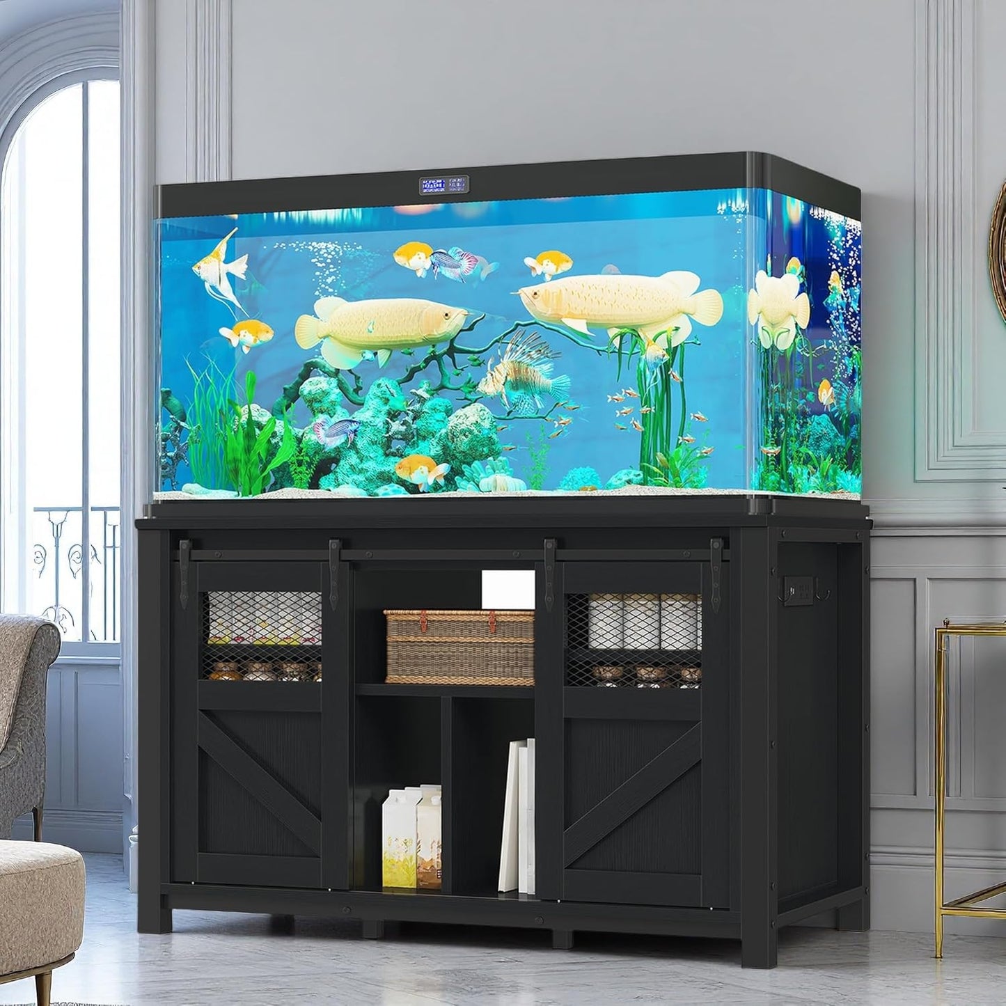 DWVO 120 Gallon Aquarium Stand with Power Outlets and Storage