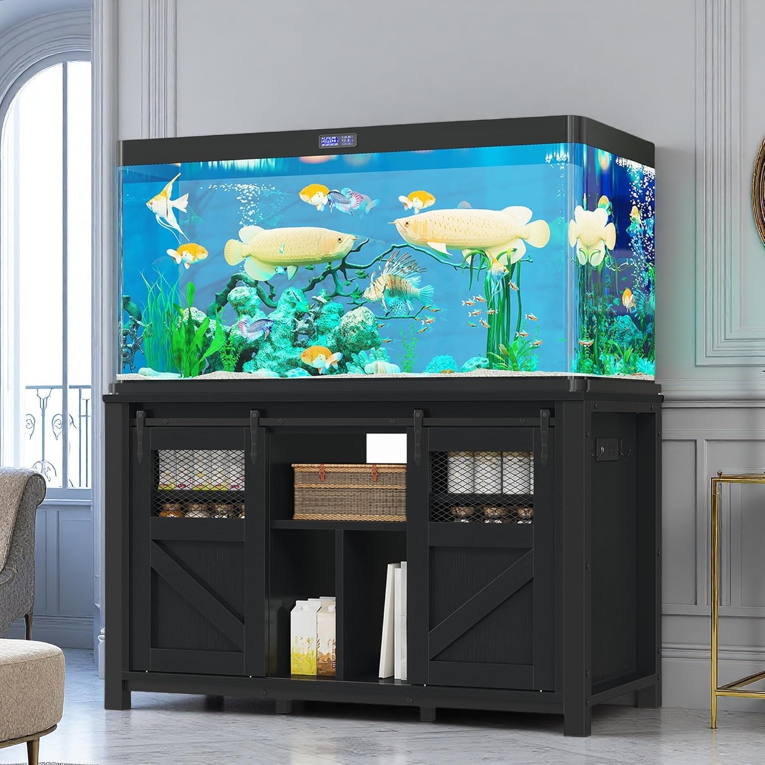 DWVO 120 Gallon Aquarium Stand with Power Outlets and Storage