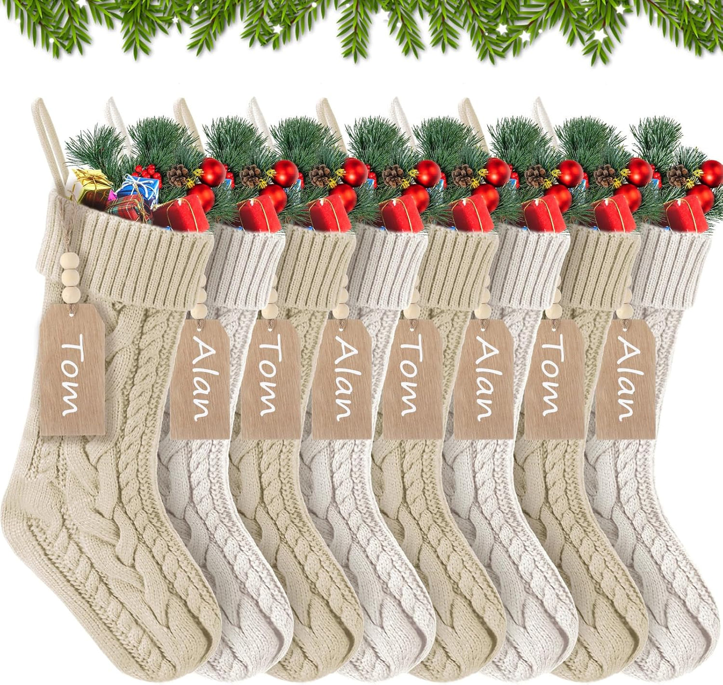 Jenaai 8 Set Christmas Stockings for Rustic Farmhouse Decor