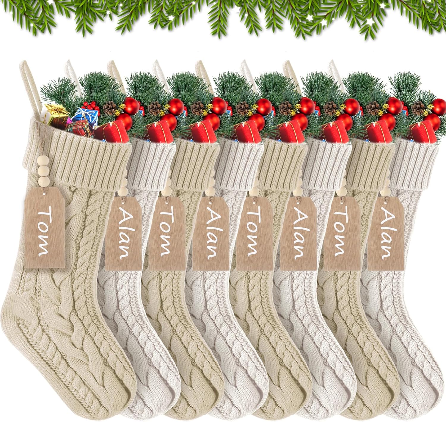 Jenaai 8 Set Christmas Stockings for Rustic Farmhouse Decor