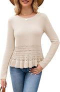 Womens Cropped Crochet Sweater with Ruffle Hem - Boho Fall Top