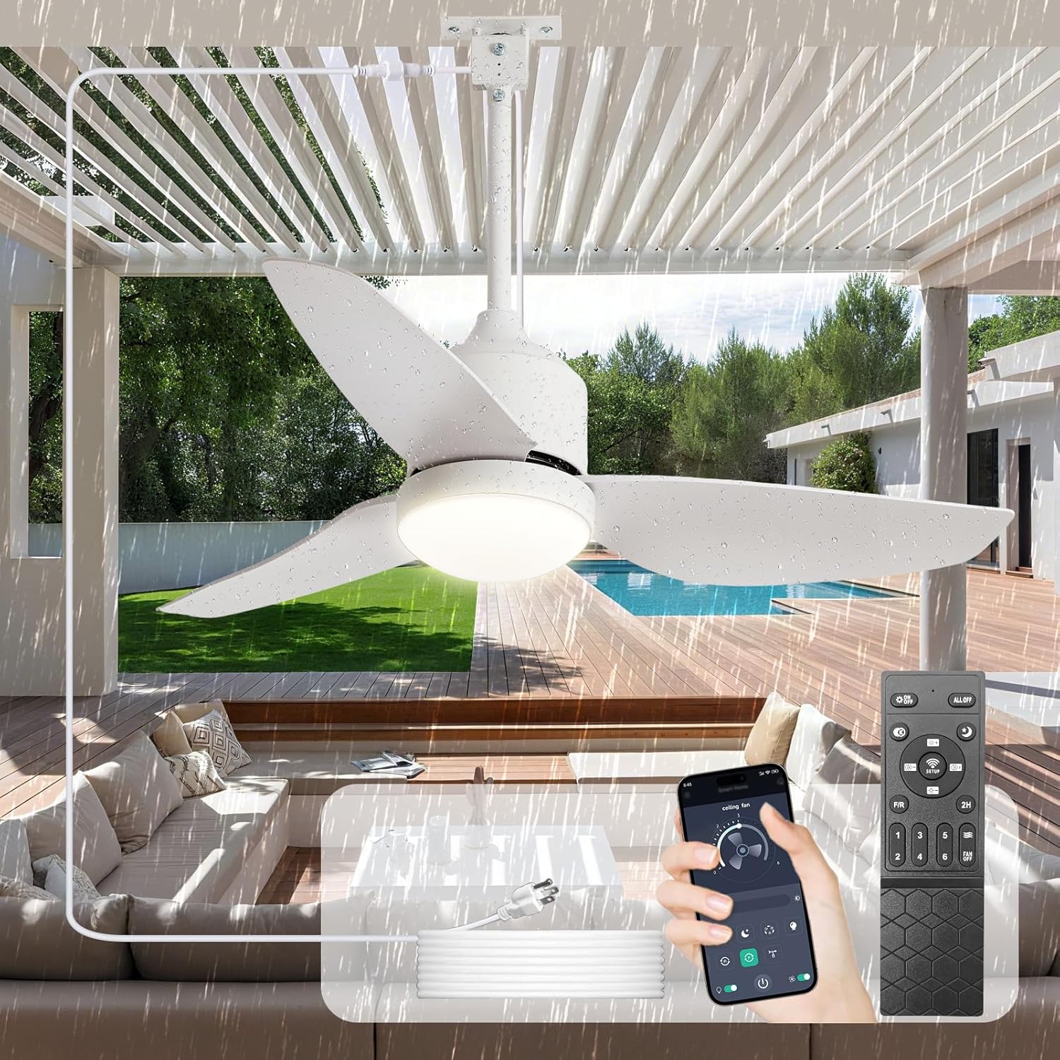 Depuley Outdoor Ceiling Fan with Light: 42 Inch Waterproof Design