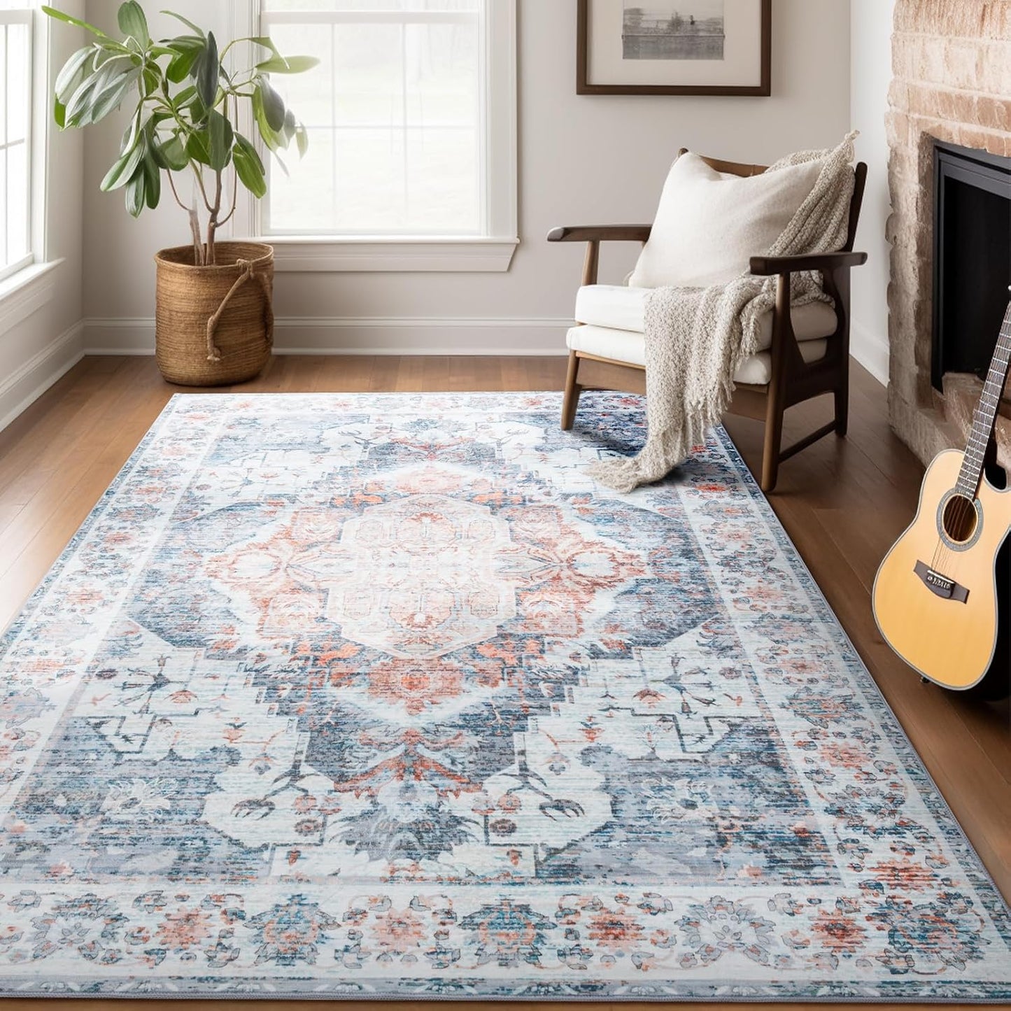 5x7 Washable Rug Boho Non-Slip Indoor Area Rug for Home