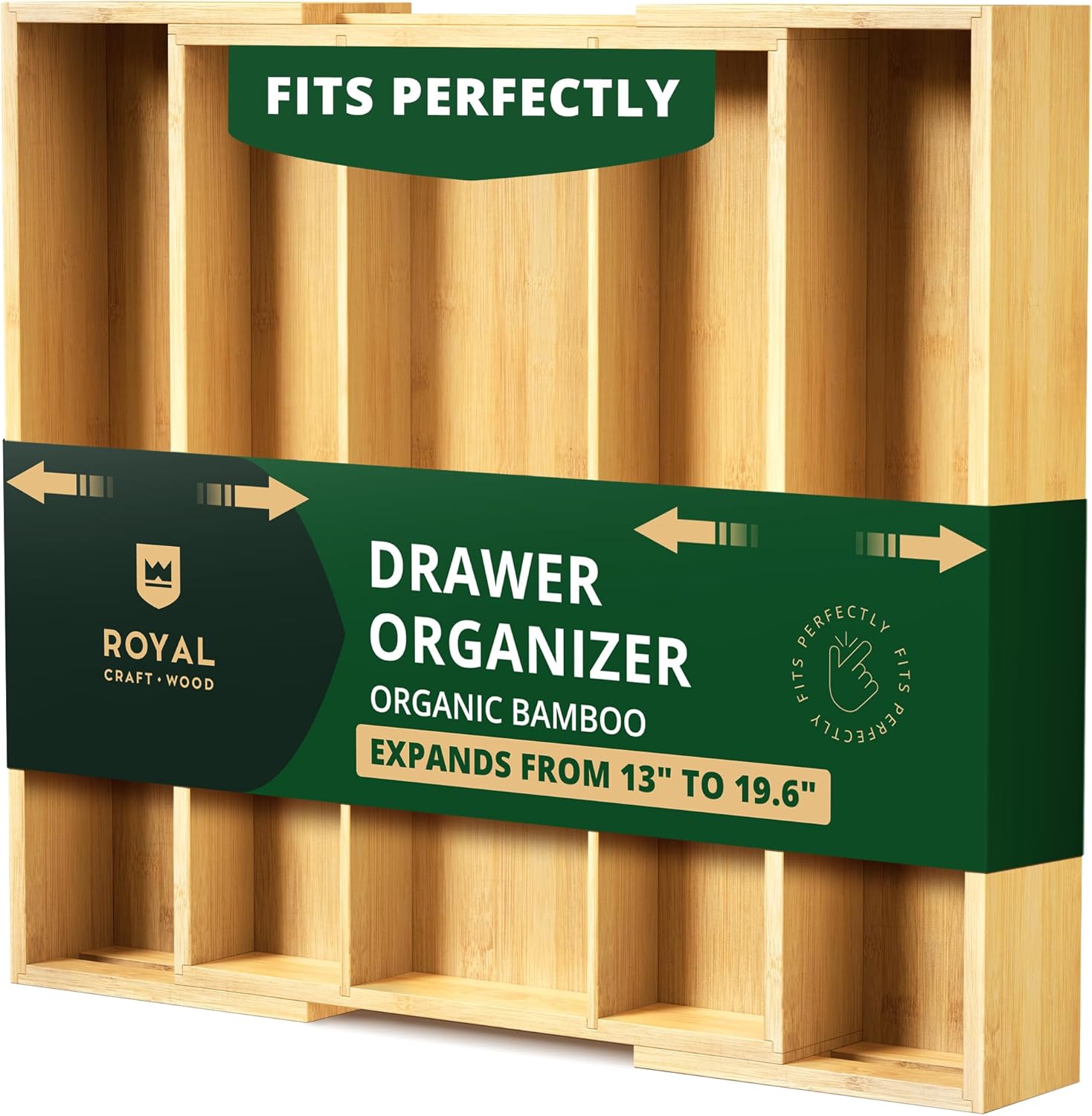 Luxury Bamboo Kitchen Drawer Organizer for Utensils and Cutlery