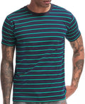 VEIISAR Men's Crewneck Striped T-Shirt - Soft Elastic Cotton Tee