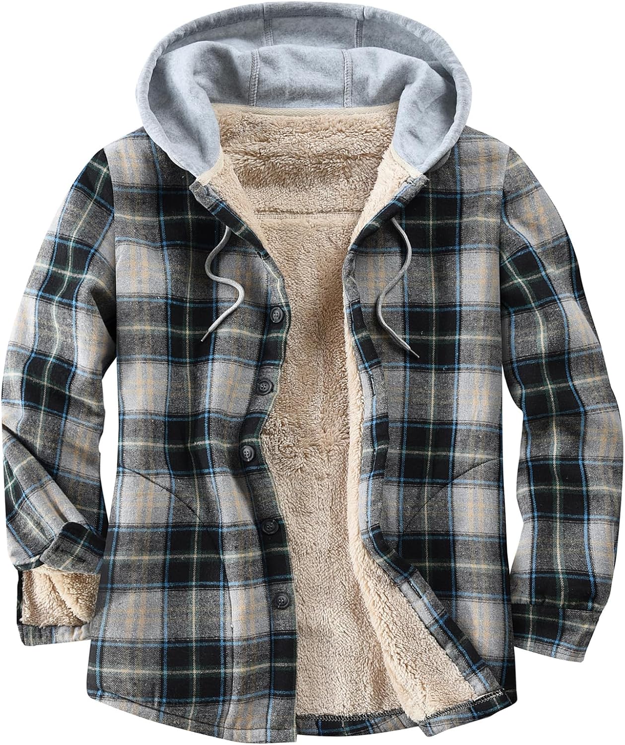 Men's Cotton Plaid Shirts Jacket with Fleece Lined Comfort