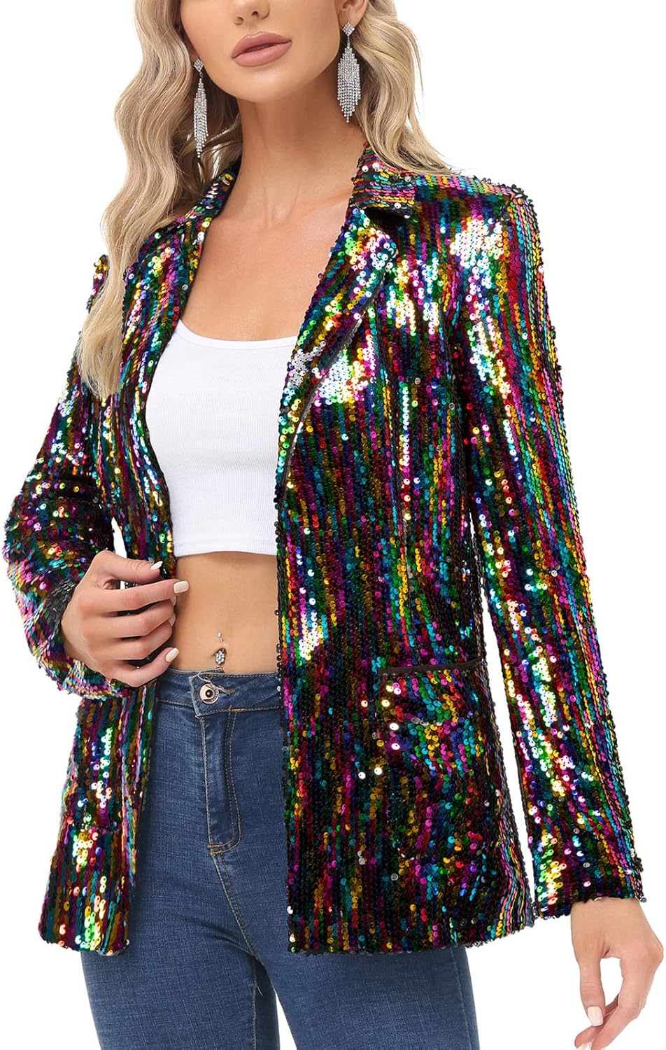 KANCY KOLE Women's Sequin Blazer Jacket for Glamorous Style