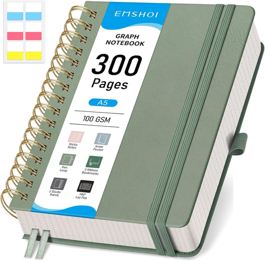 300 Page Thick Grid Spiral Notebook for Precision Writing & Graphing