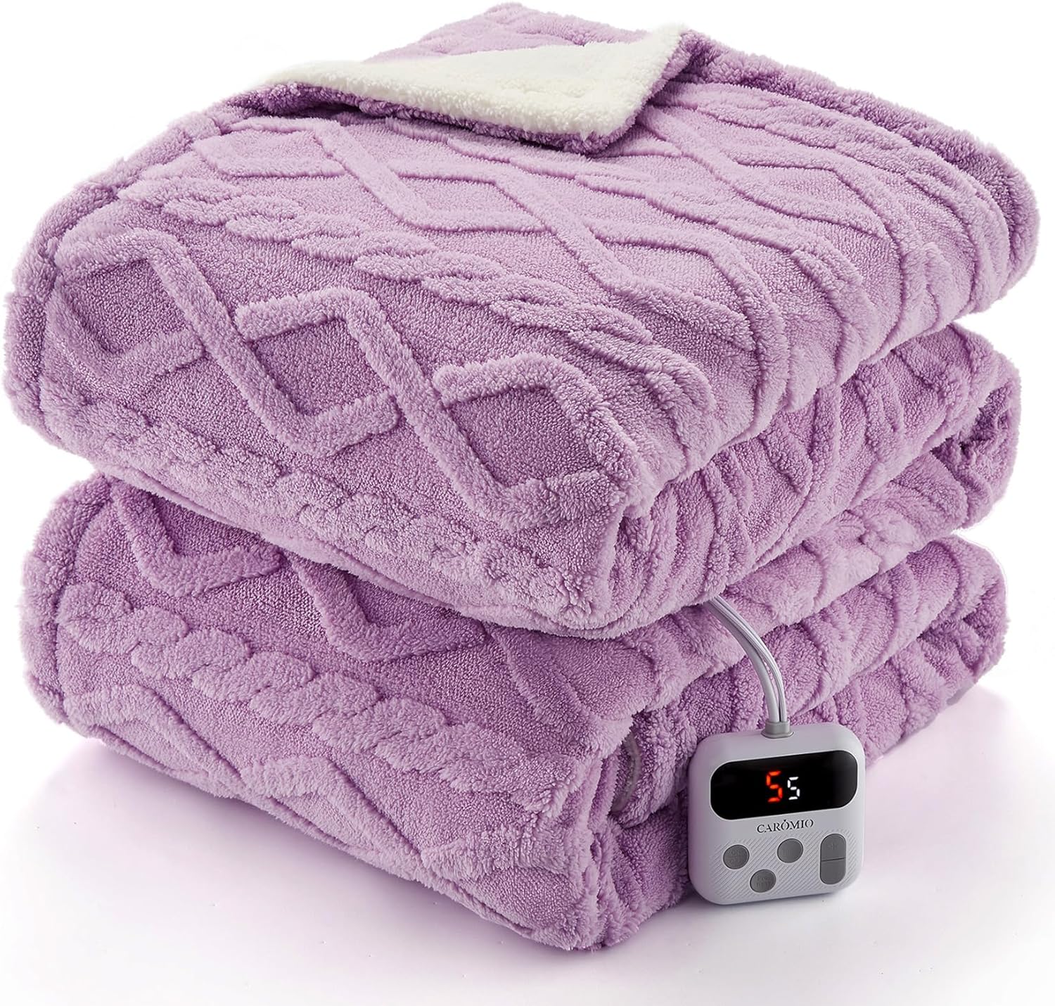 CAROMIO Electric Blanket Twin Size - Thick Sherpa Heated Comfort