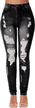 KDF High Waisted Distressed Jeans for Women - Butt Lifting Skinny