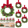 10in Mini Christmas Cabinet Wreaths - Rustic Red Bow Holiday Decor