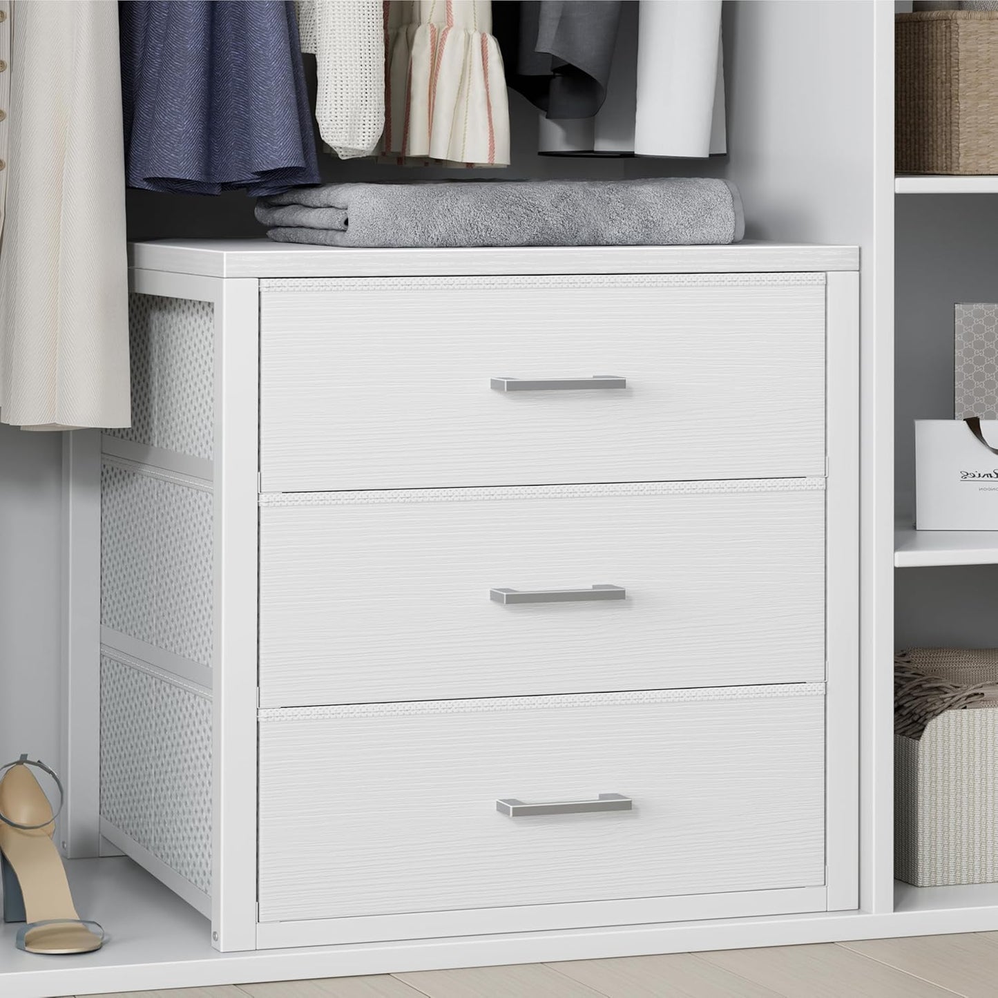 BOLUO Closet Drawers White 3 Drawer Dresser for Modern Storage