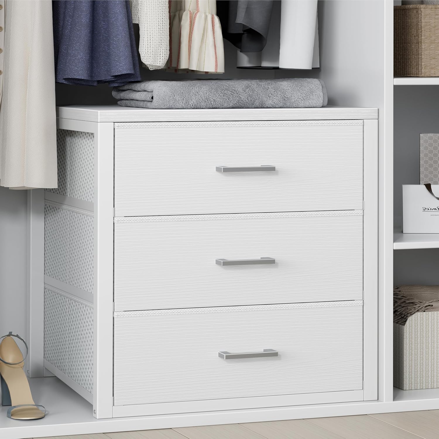 BOLUO Closet Drawers White 3 Drawer Dresser for Modern Storage