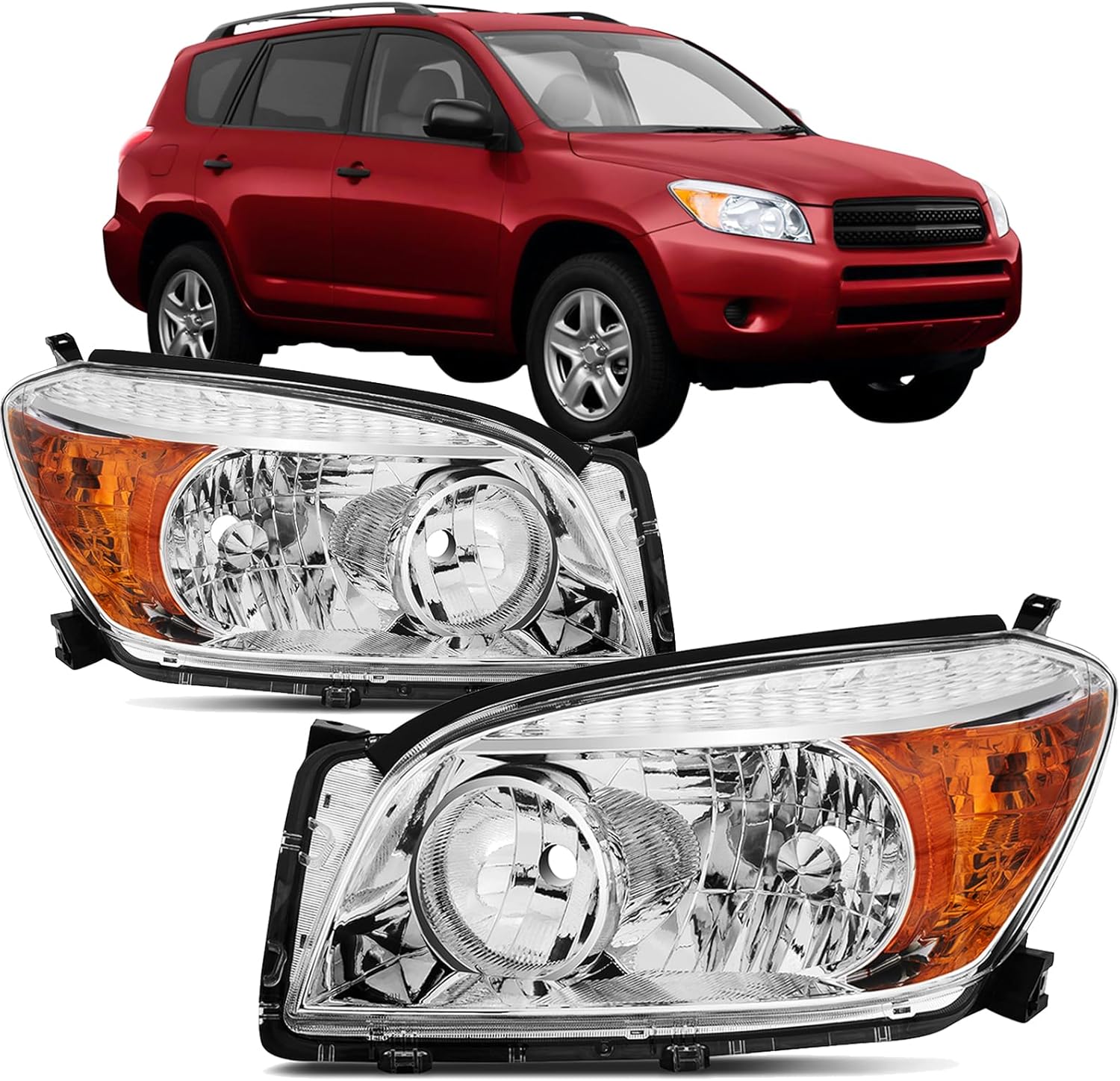 Headlights Assembly for 2006-2008 Toyota RAV4 Chrome Replacement