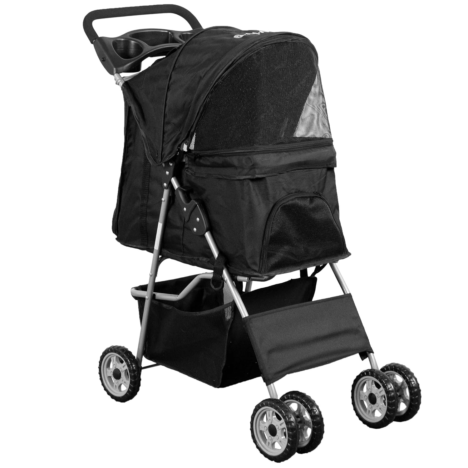 VIVO Black 4 Wheel Pet Stroller for Cats and Dogs - Foldable