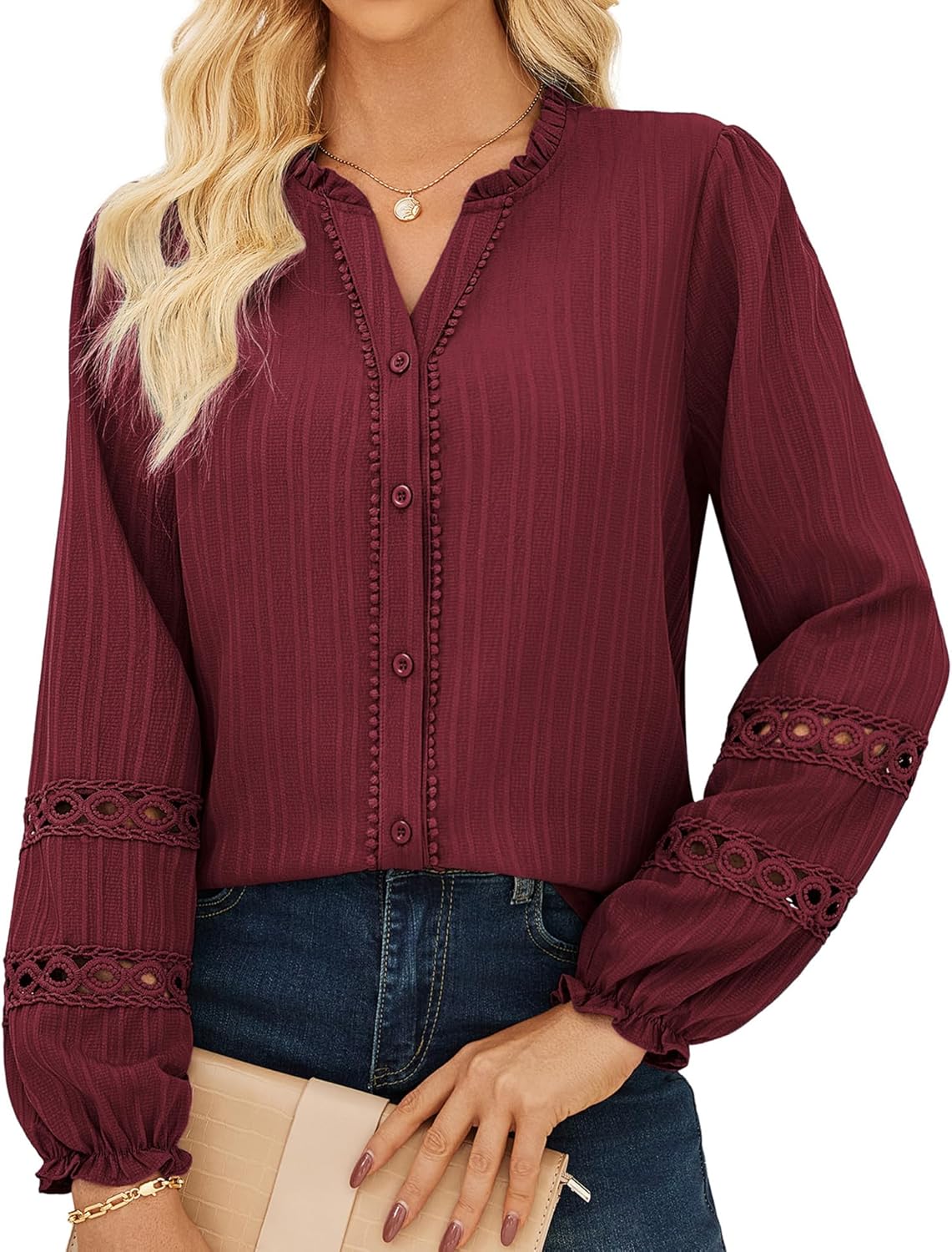 Elegant Dressy Casual Tops for Women - Long Sleeve Blouse