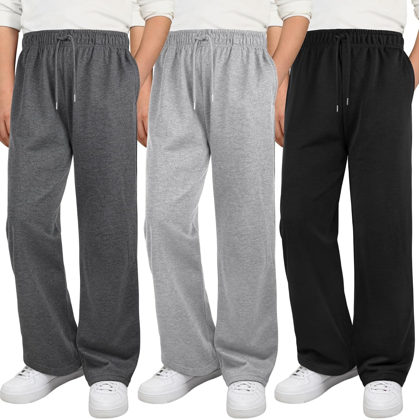 3 Pack Boys Sweatpants Wide Leg Athletic Joggers for Kids