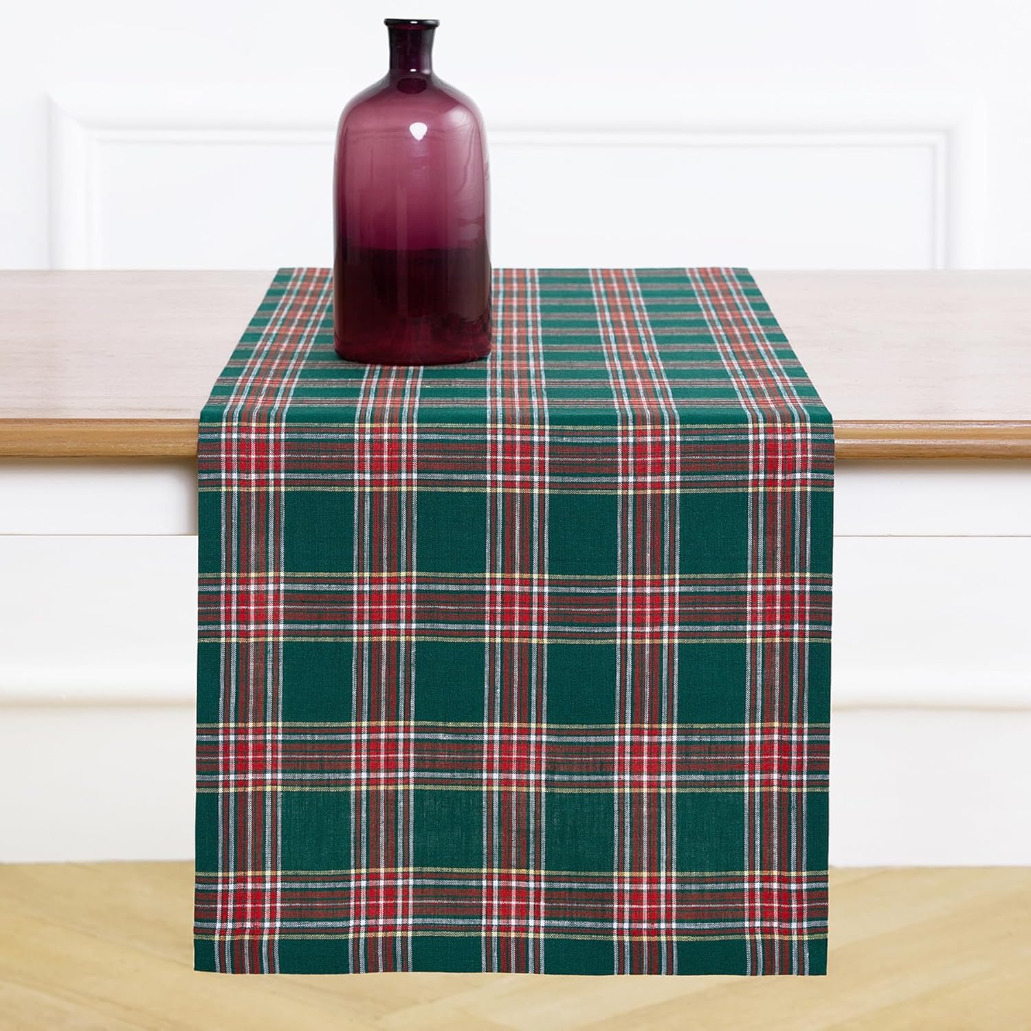 Elegant Green Tartan Plaid Table Runner for Holiday Decor