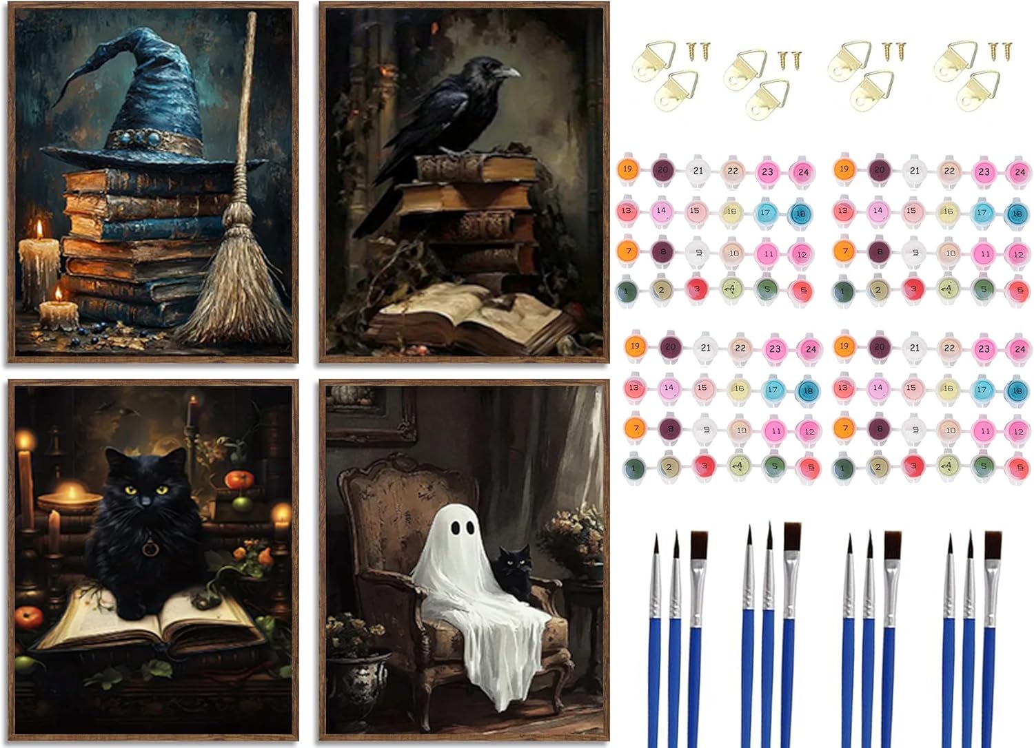 4Pcs Halloween Witch & Ghost Paint by Number Kit for Fun Art