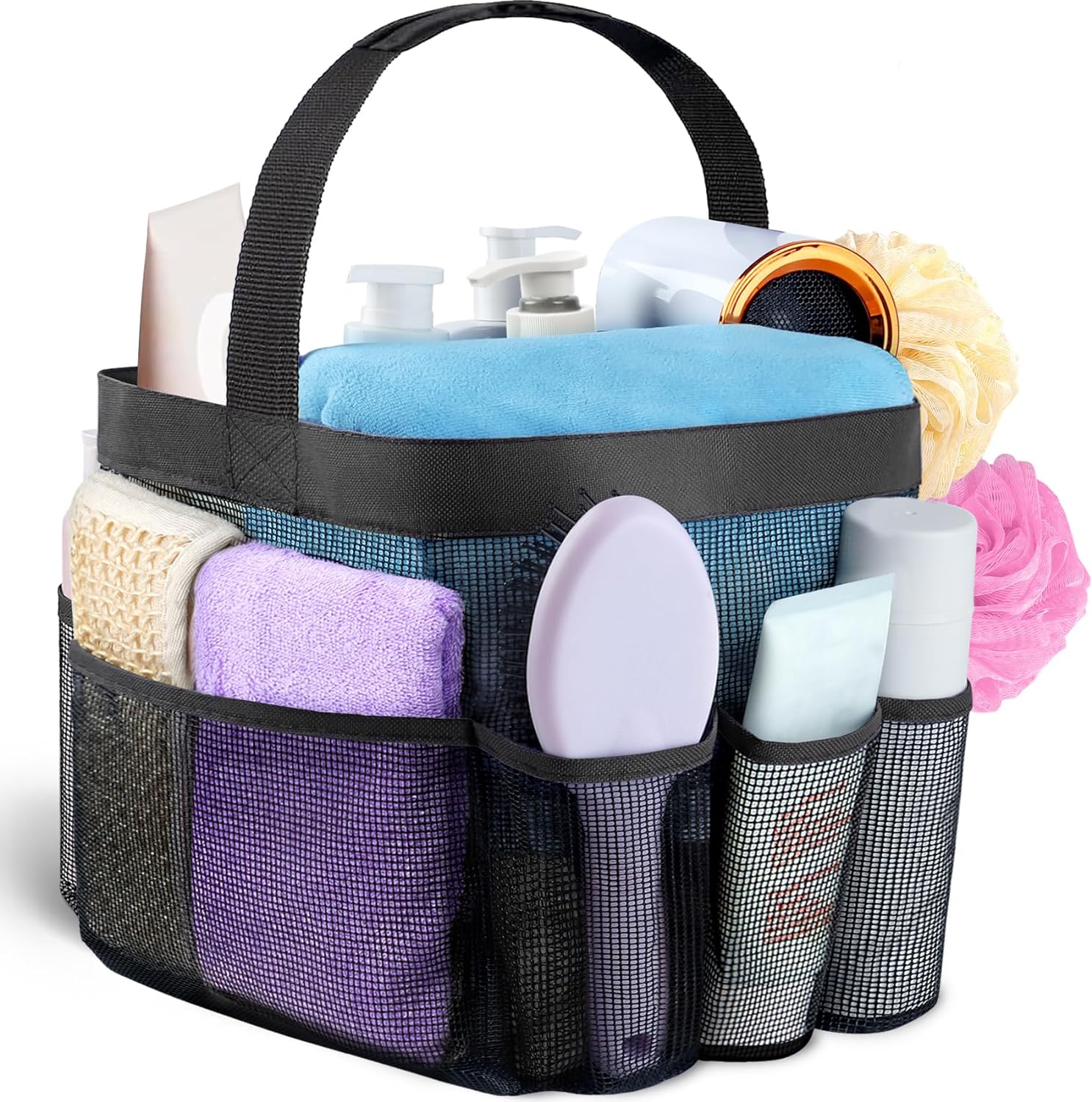 Attmu Portable Mesh Shower Caddy - 8 Pockets, Quick Dry, Dorm Room Essential