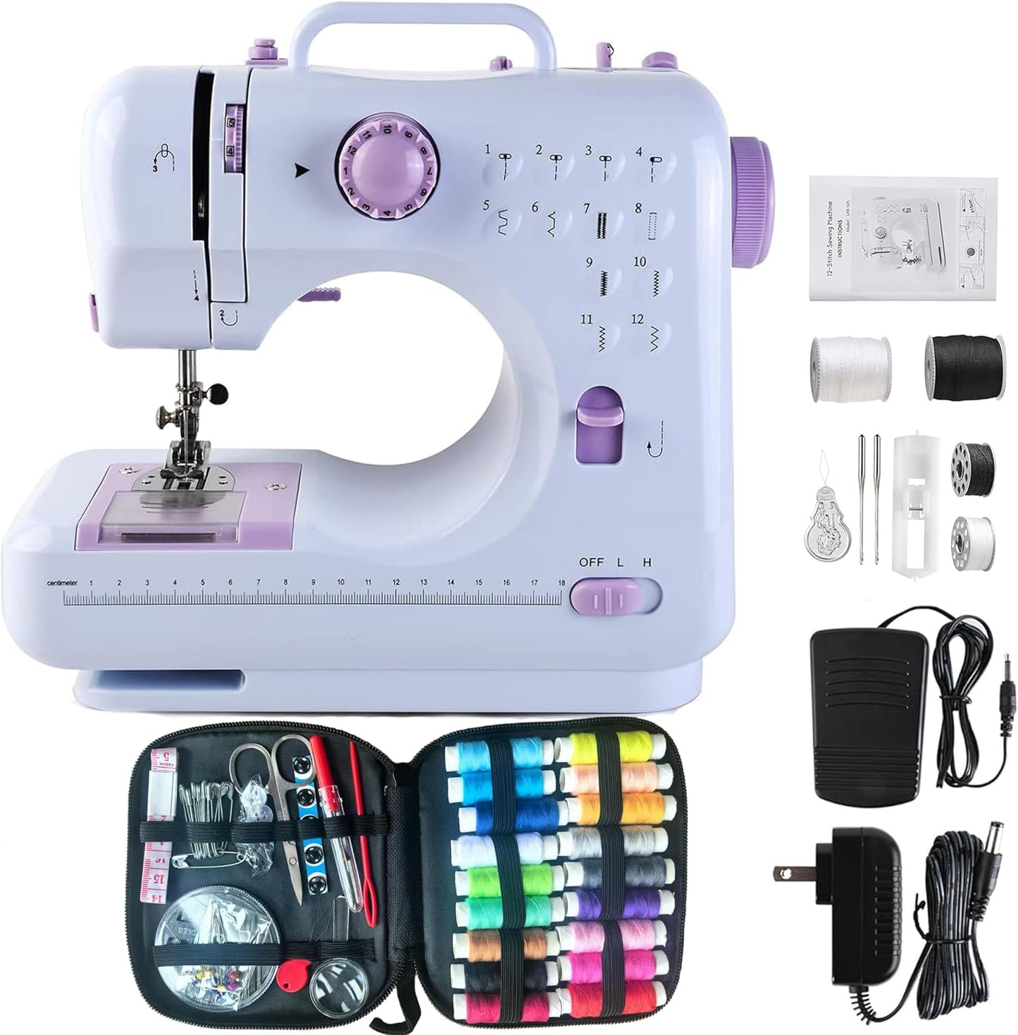 Electric Mini Sewing Machine: 12 Stitches, 2 Speeds, Foot Pedal