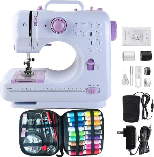 Electric Mini Sewing Machine: 12 Stitches, 2 Speeds, Foot Pedal