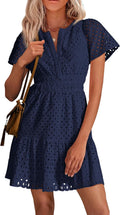 PRETTYGARDEN Womens Summer V Neck Lace Ruffle Short Dress - Cute