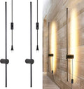 Modern Plug in Wall Sconce Set of 2 LED Black Wall Lights - Minimal