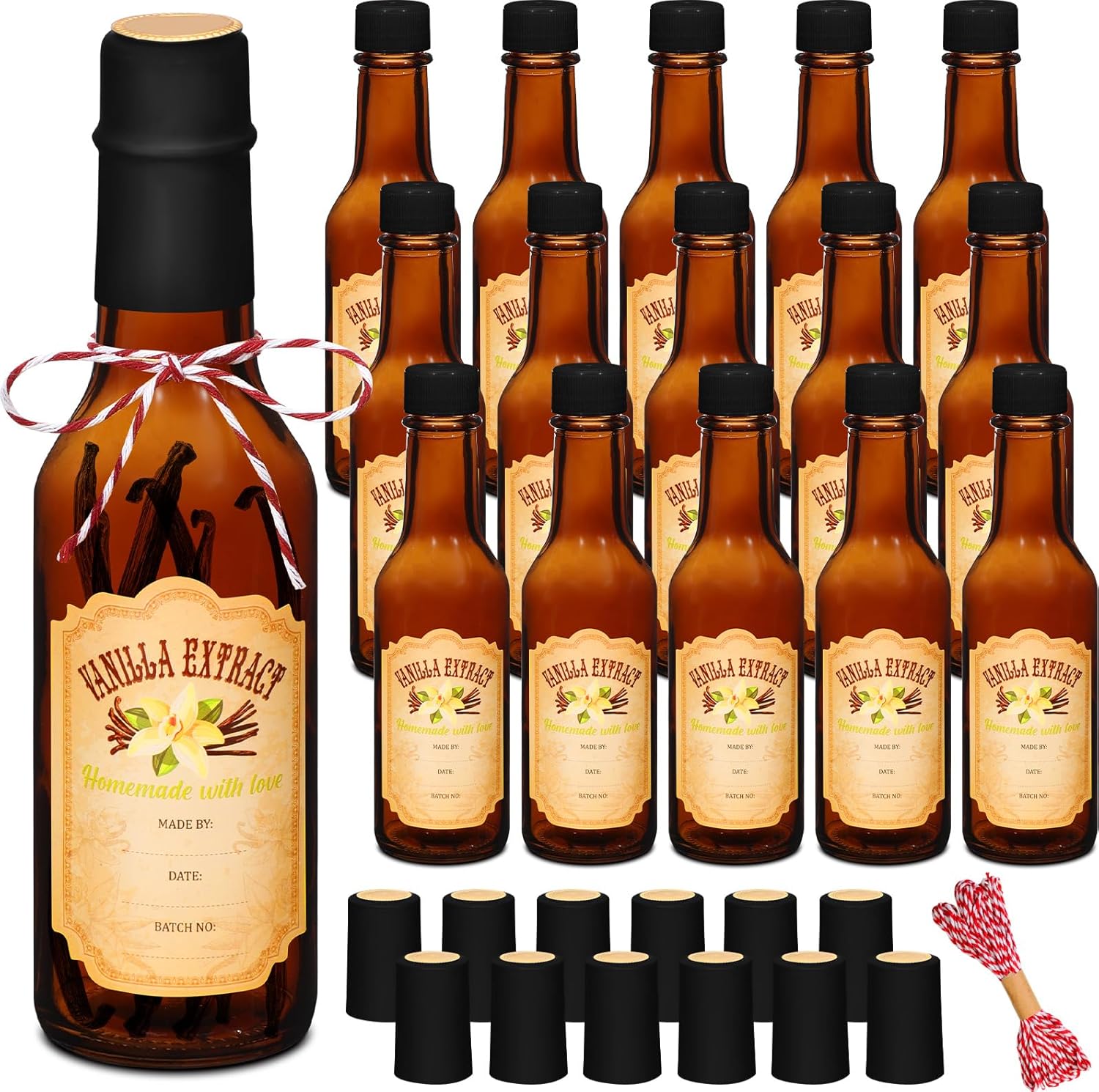 16 Pcs Vanilla Extract Bottles for Homemade Vanilla Storage