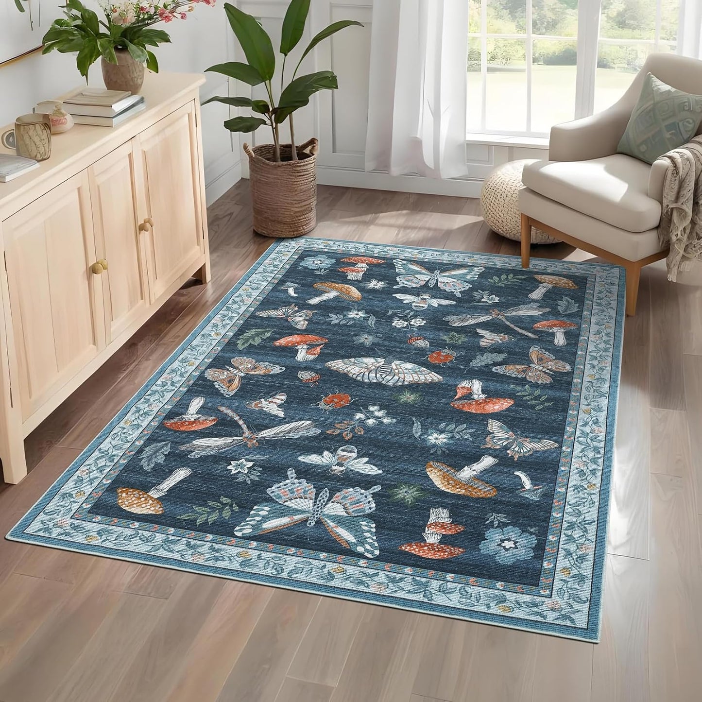 Mushroom 3x5 Washable Rug Non-Slip Indoor Mat for Entryway