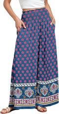 Women Palazzo Pants Summer Boho Wide Leg High Smocked Waist