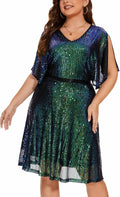 Wedtrend Women's Sparkly Sequin Cocktail Dress with Bat Sleeves