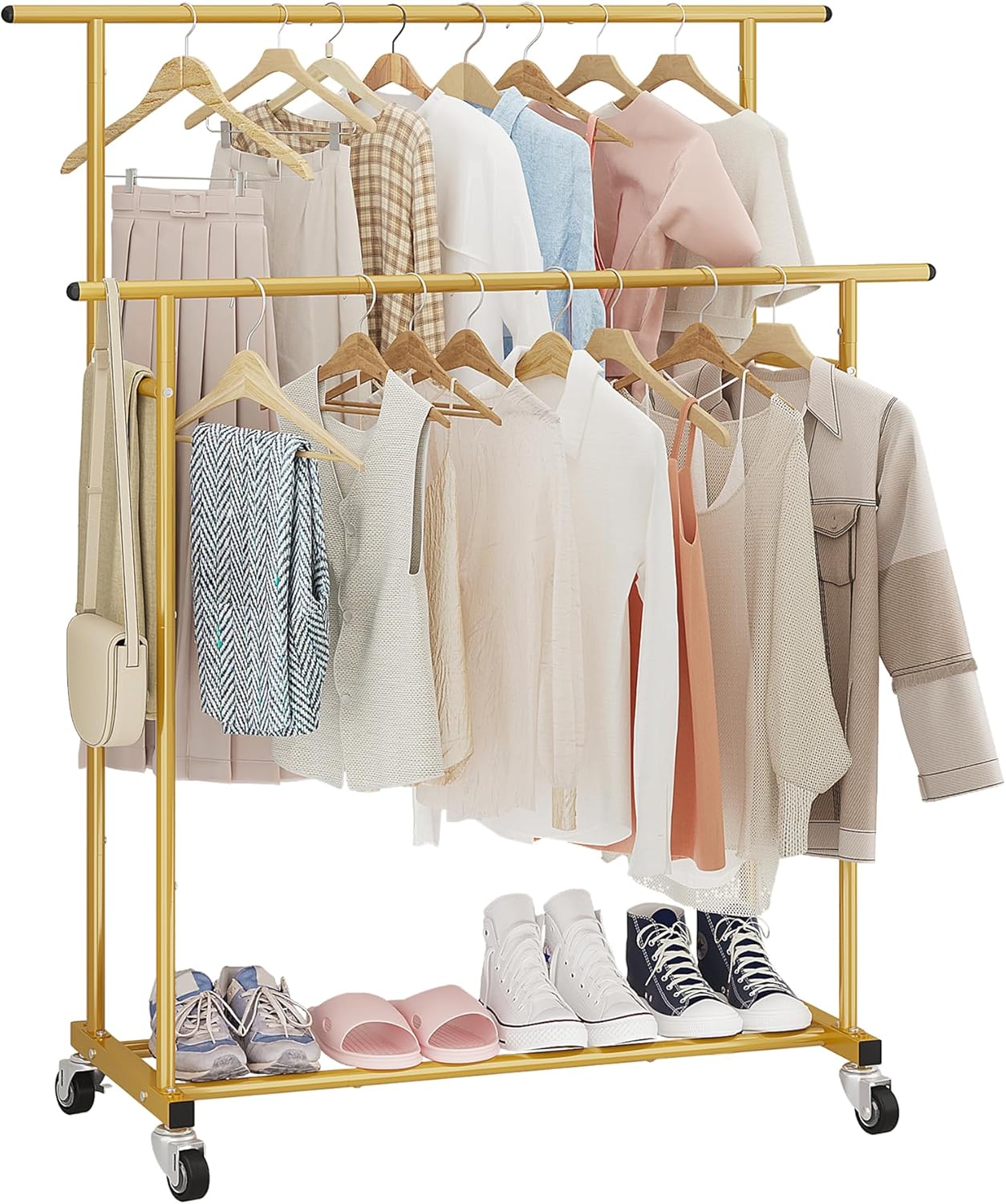 Calmootey Double Rod Clothing Garment Rack for Organized Spaces