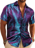 Men's Paisley Floral Silk Blend Short Sleeve Button-Down Shirt - Dress