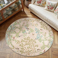 jinchan Round Rugs 6ft Beige Botanical Birds Print for Home