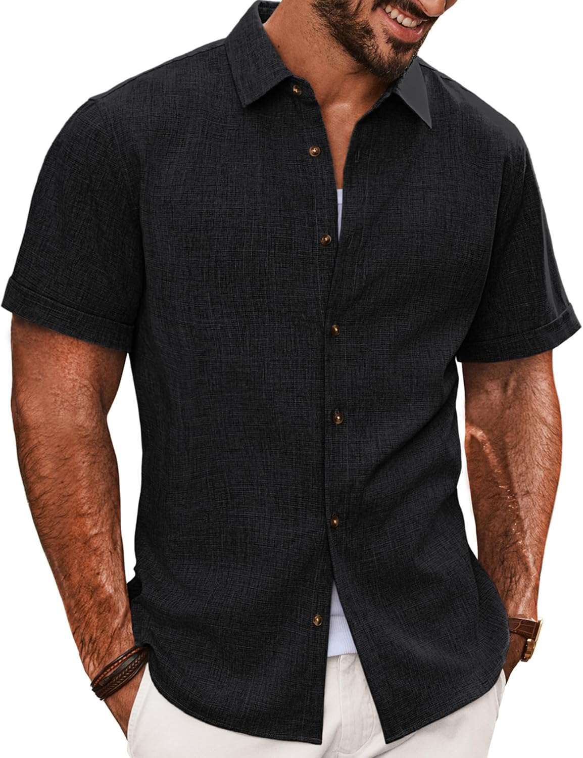 PJ PAUL JONES Mens Casual Short Sleeve Button Down Shirt