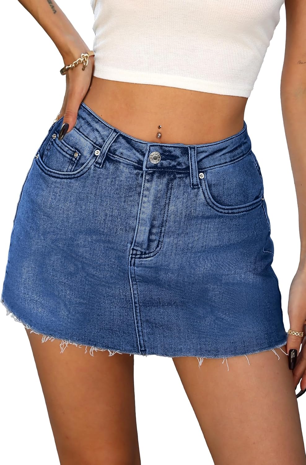 ELLEVEN Denim Skirt with Built-in Shorts for Casual Style