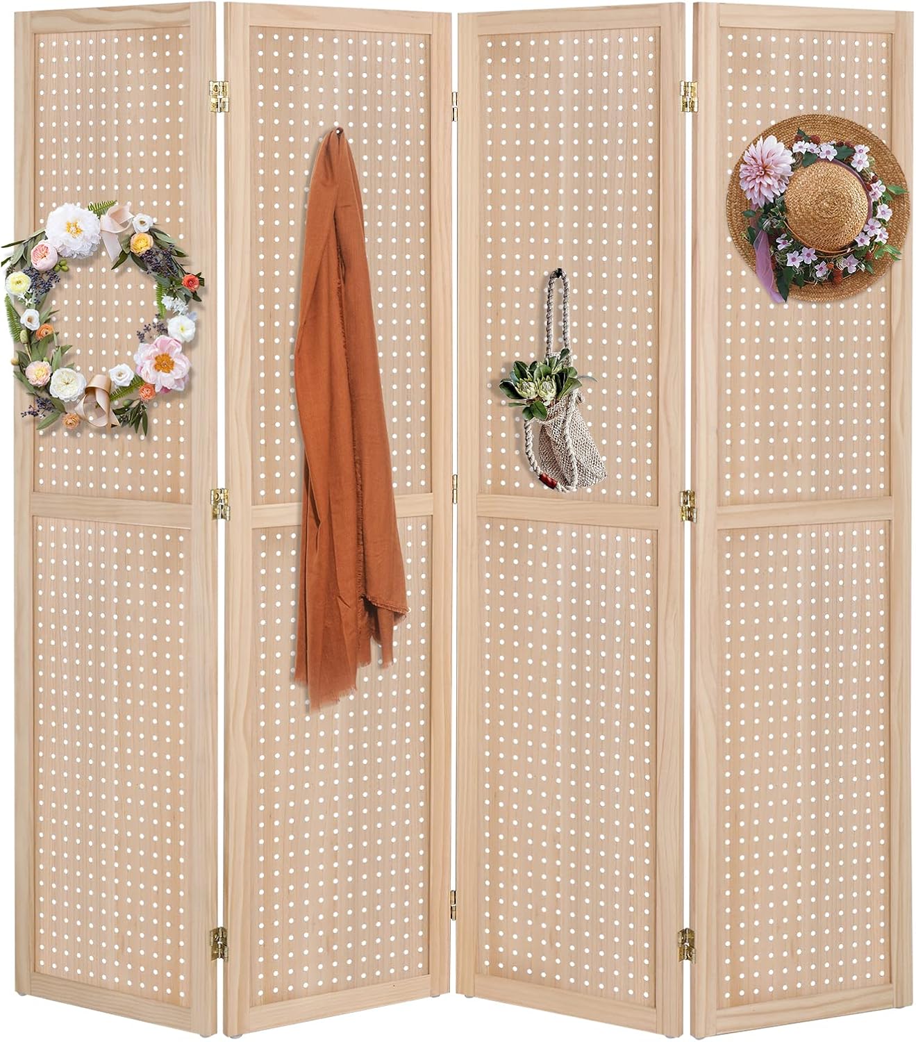 Bonnlo 4 Panel Pegboard Freestanding Display Board Organizer