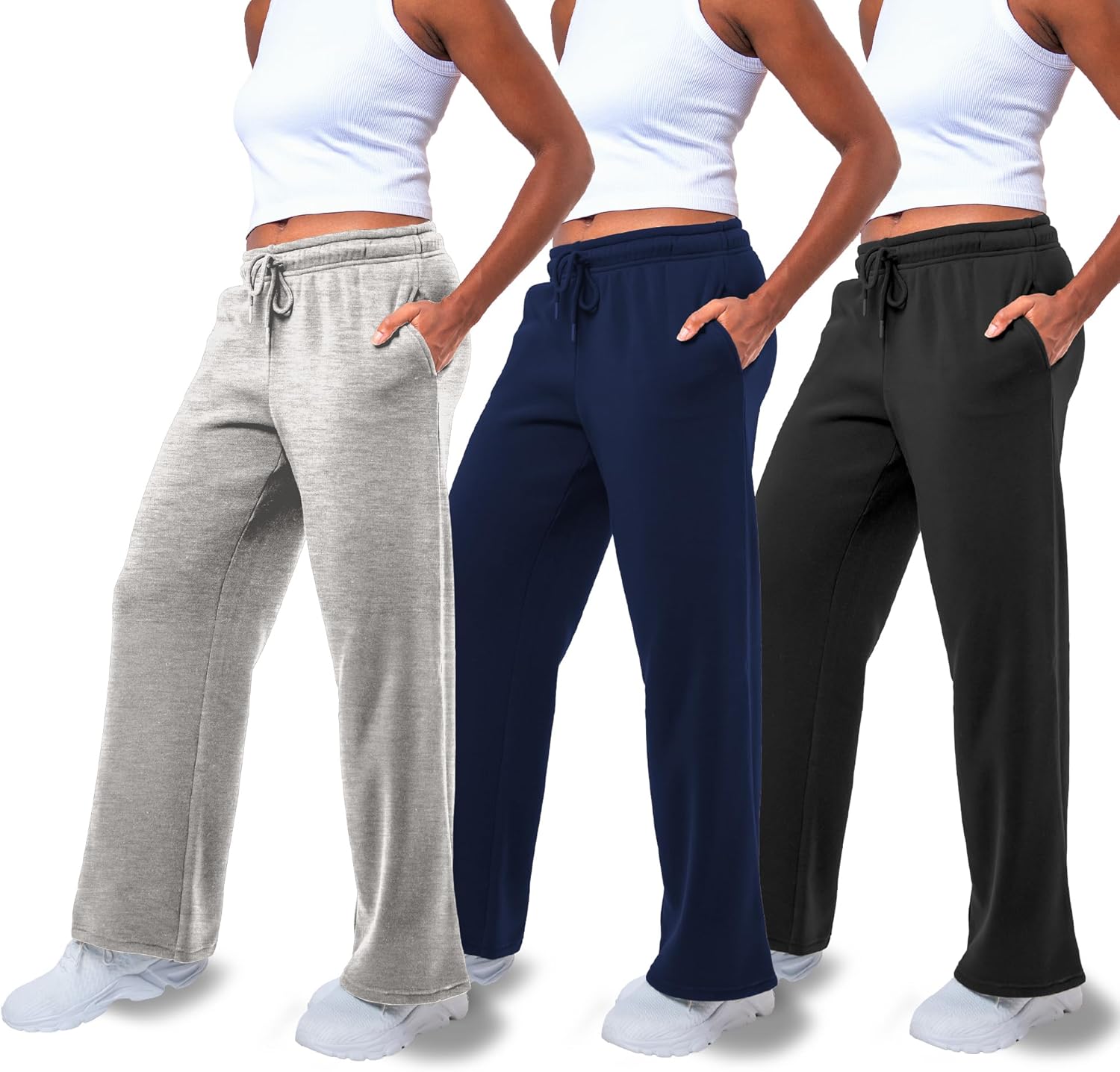 3 Pack Sweatpants for Women - Cozy Straight Leg Fleece Pants