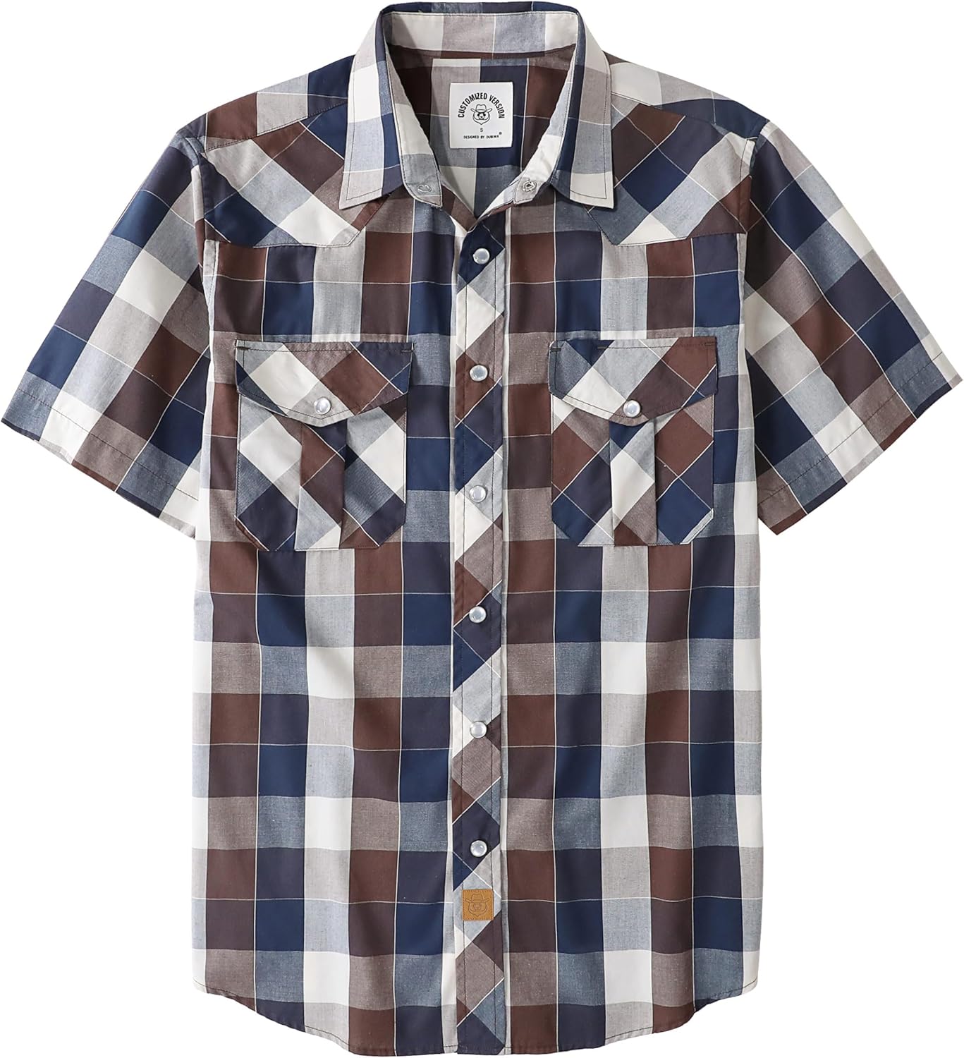 Dubinik Short Sleeve Plaid Pearl Snap Shirts for Men Casual Wear