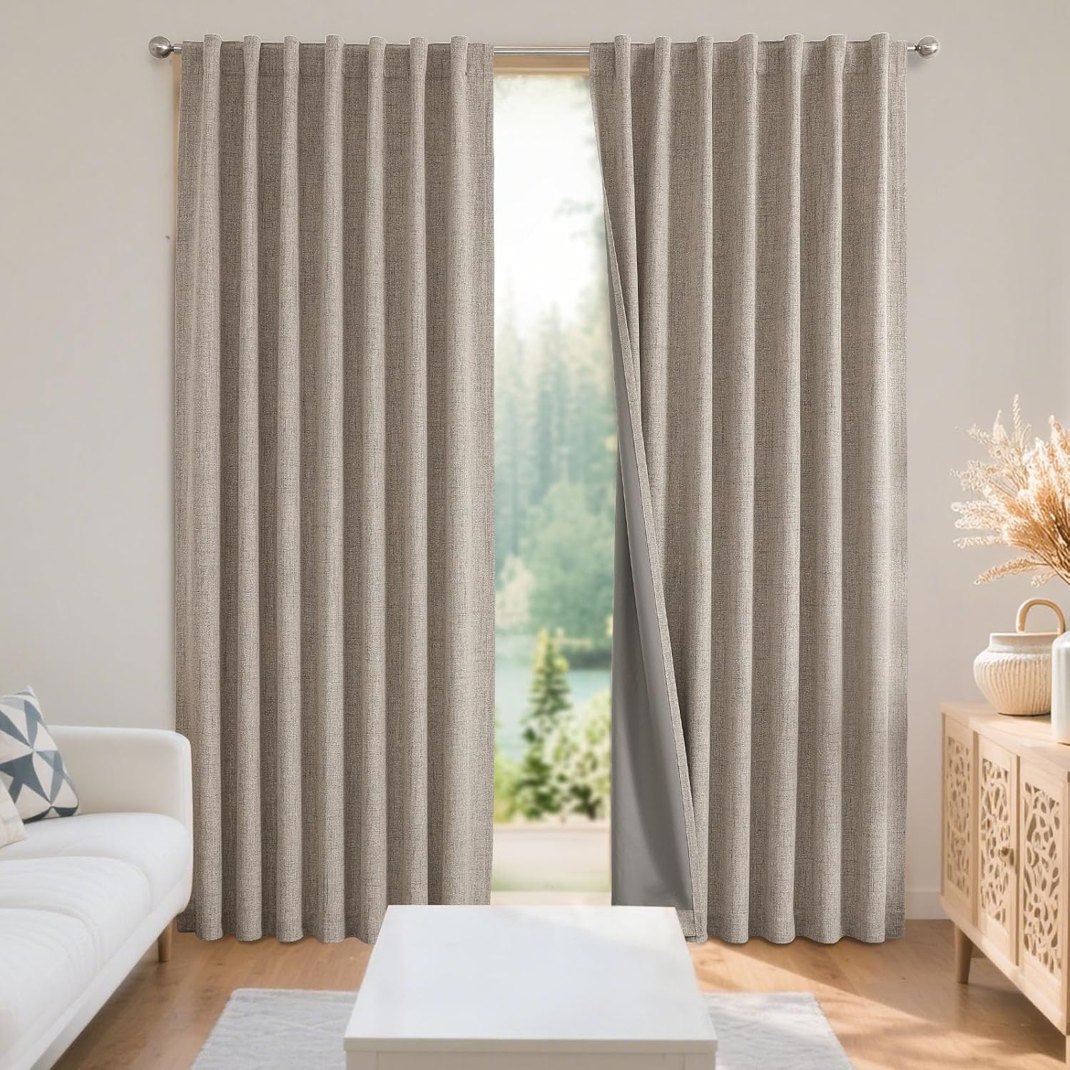 Joydeco Blackout Curtains - 100% Light Blocking Linen Drapes