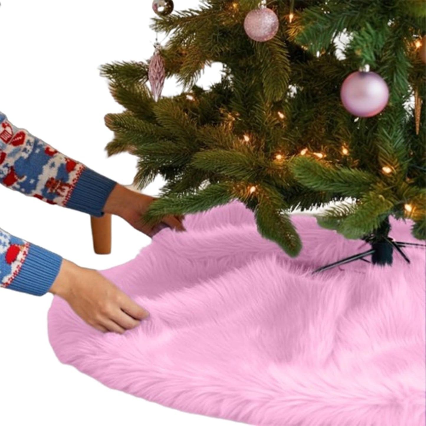 Faux Fur Tree Skirt Baby Pink - Luxurious 60in Holiday Decor