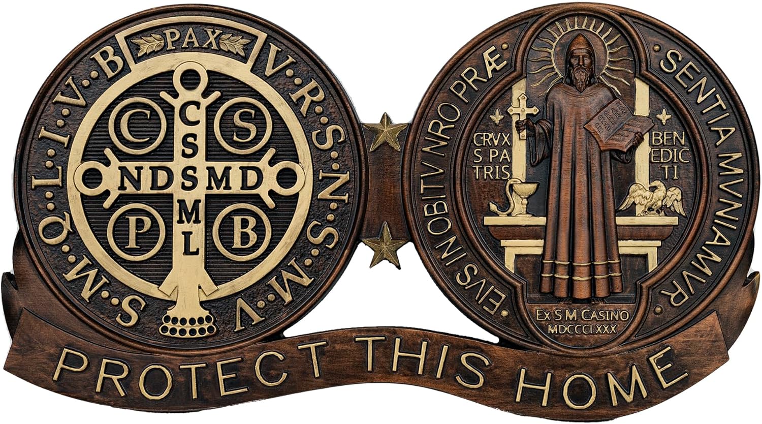 Saint Benedict Wall Decor - Handmade Wooden Plaque Art
