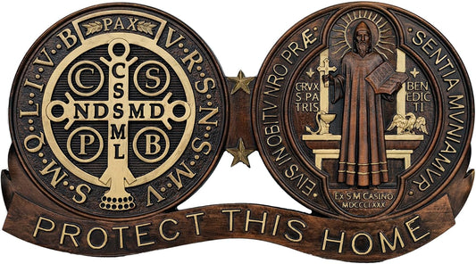 Saint Benedict Wall Decor - Handmade Wooden Plaque Art