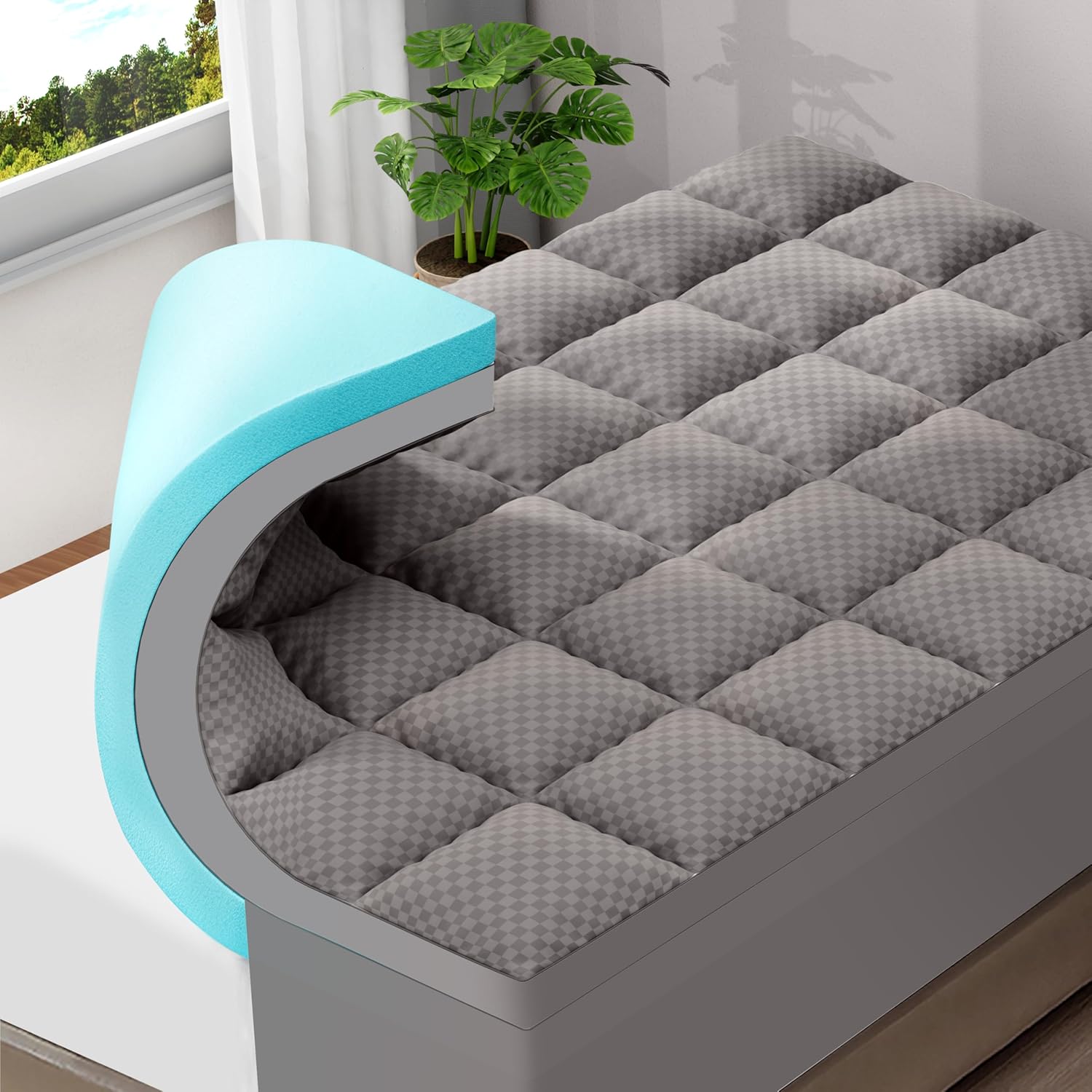 OLANLY Dual-Layer 4 Inch Queen Size Memory Foam Mattress Topper