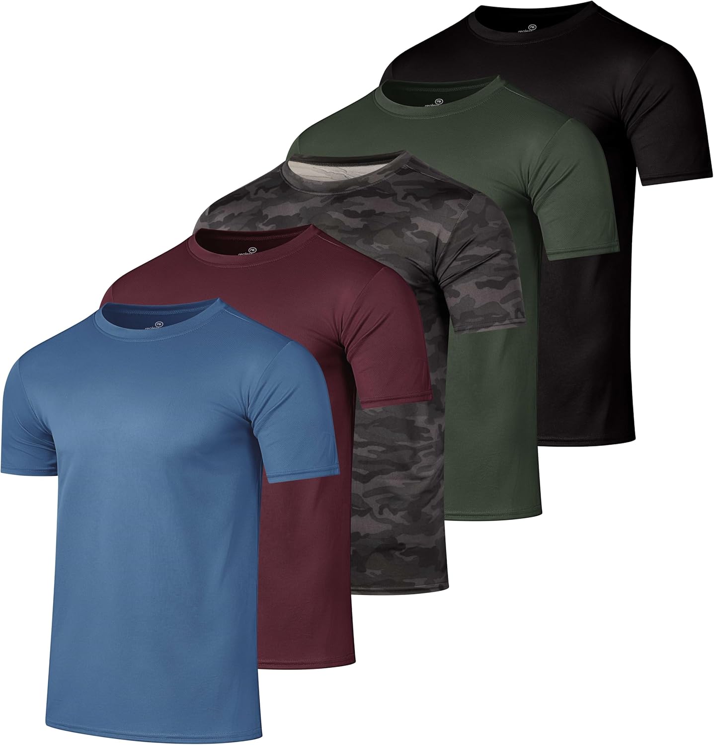 Real Essentials 5 Pack Mens Active Quick Dry Crew Neck T Shirts